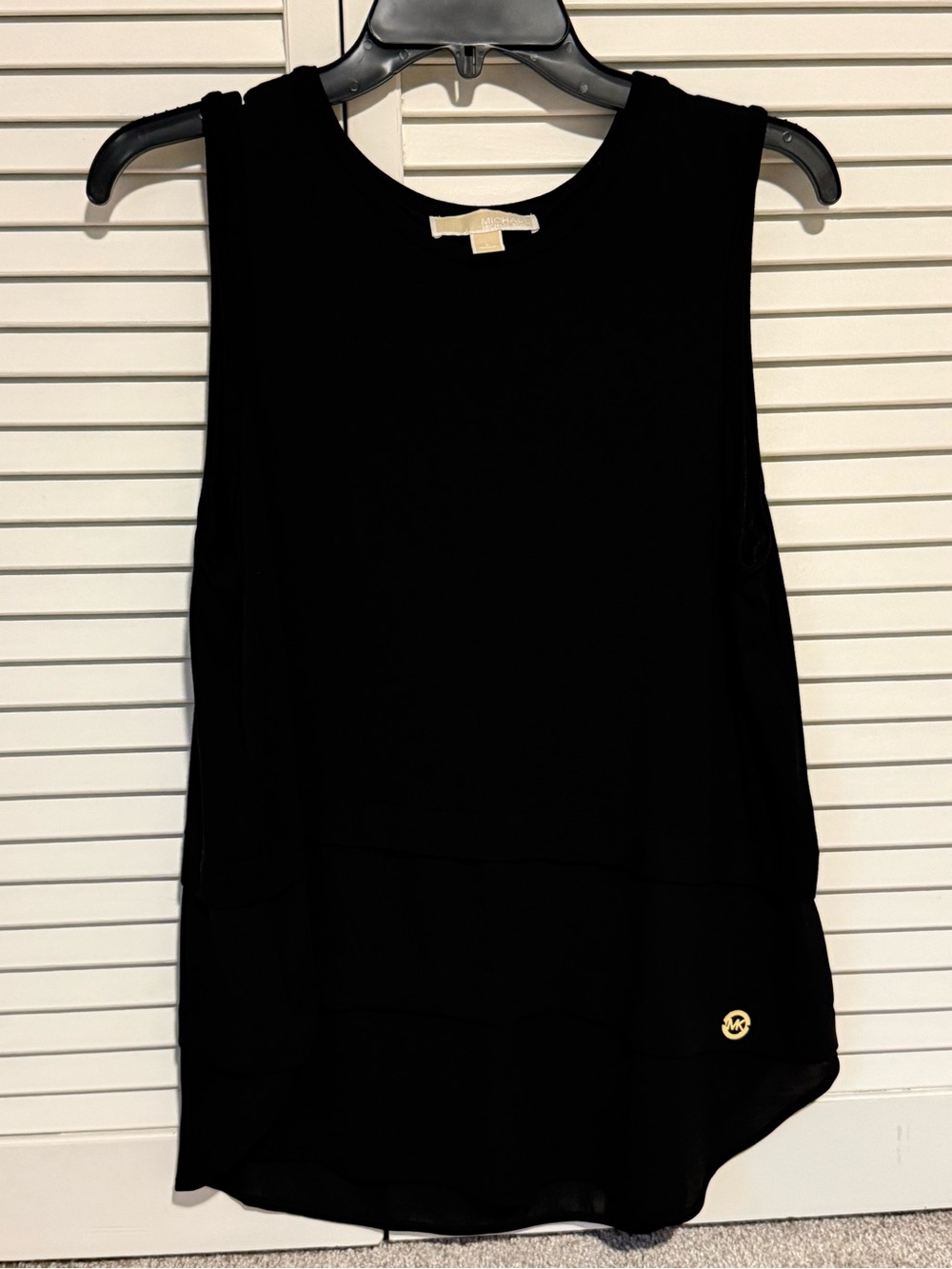 Michael Kors Black Sleeveless Tank with Gold Logo Accent